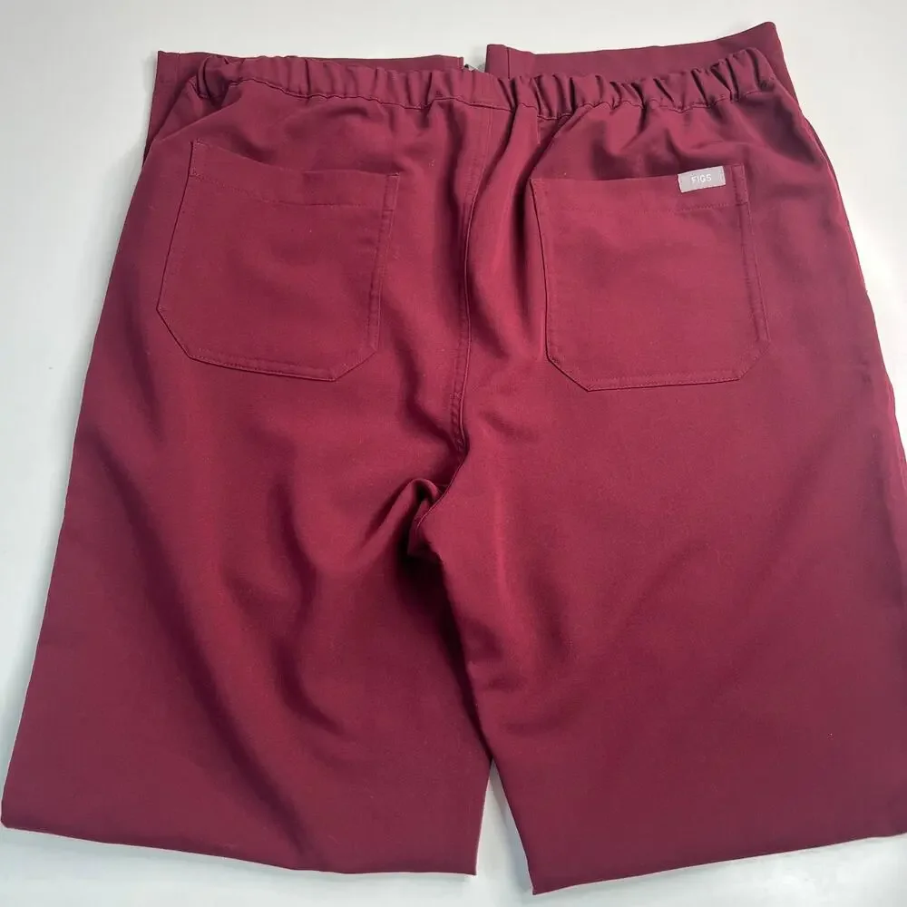 FIGS Pisco Basic Scrub Pants Burgundy Pull-on Elastic-Waist Straight Leg Size M